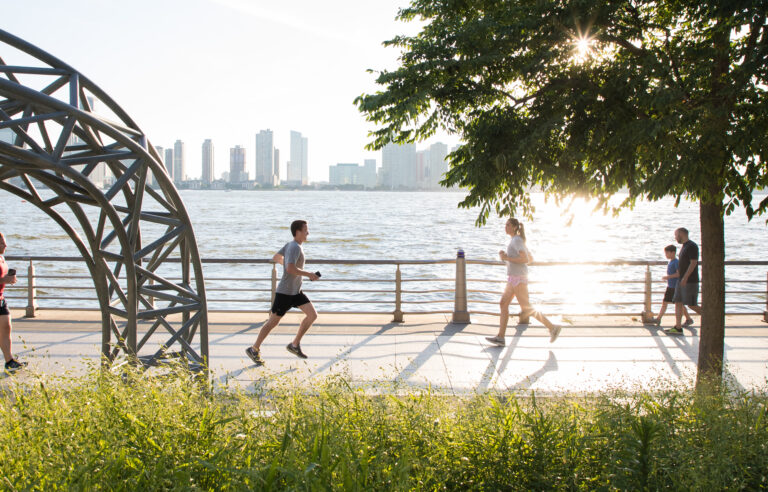 Runners on the esplanade