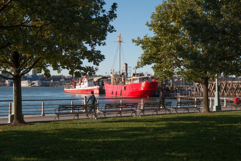 The Frying Pan, a red vessel, docked at Pier 66a