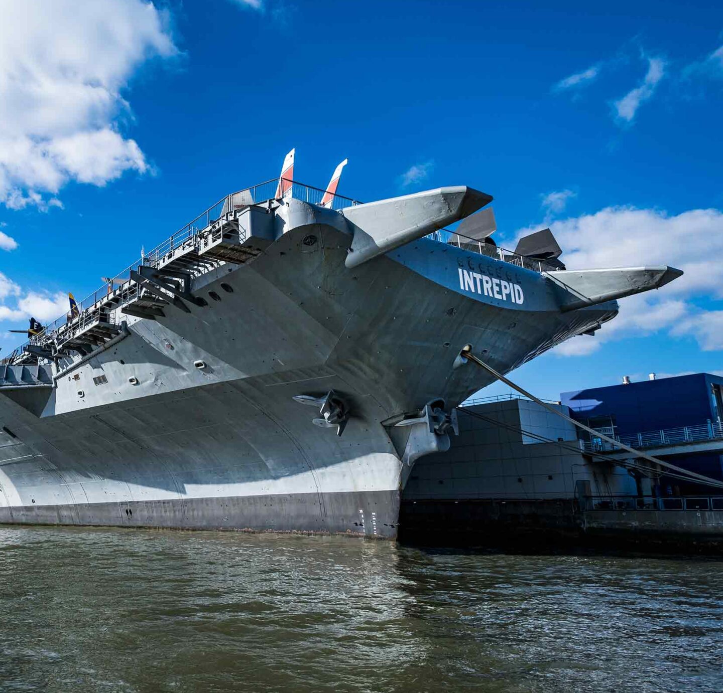 The Intrepid sits on the Hudson River for passersby to enjoy at Hudson River Park's Pier 86