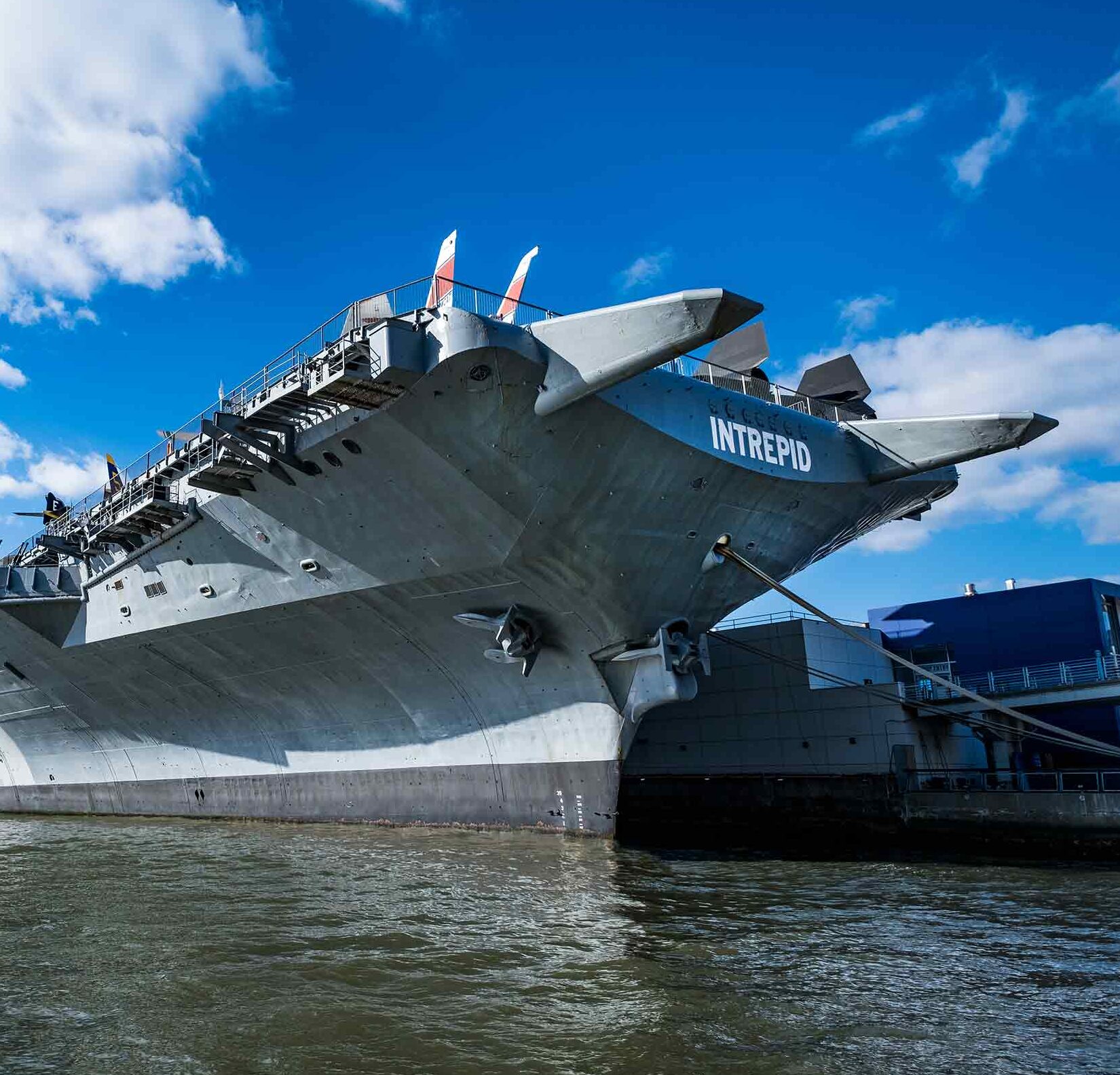The Intrepid sits on the Hudson River for passerby's to enjoy HRPK Pier 86