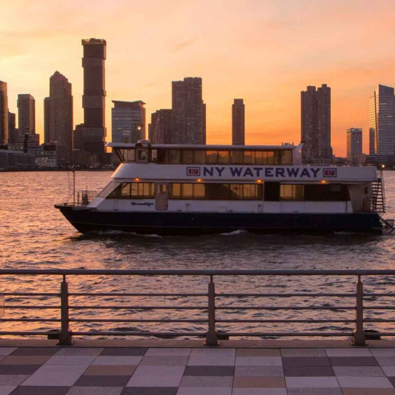 NY Waterway cruises by the Park as the sun sets