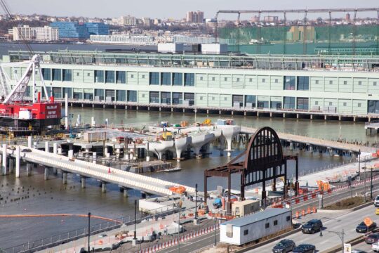 A birds eye view of the construction at Pier 55 and Pier 57
