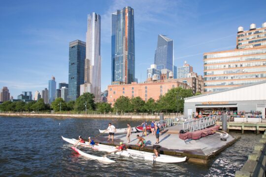 The Pier 66 Boathouse provides a launching pad for numerous kayakers on the Hudson River