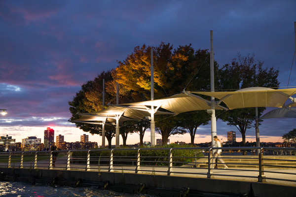 The canapés at Pier 45 provide dramatic lighting for Park visitors at night