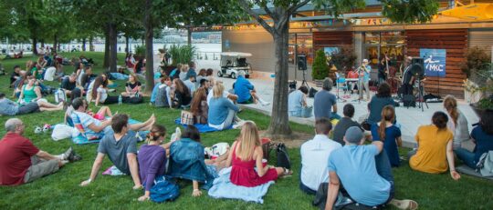 Park visitors enjoy an evening of jazz at pier 84