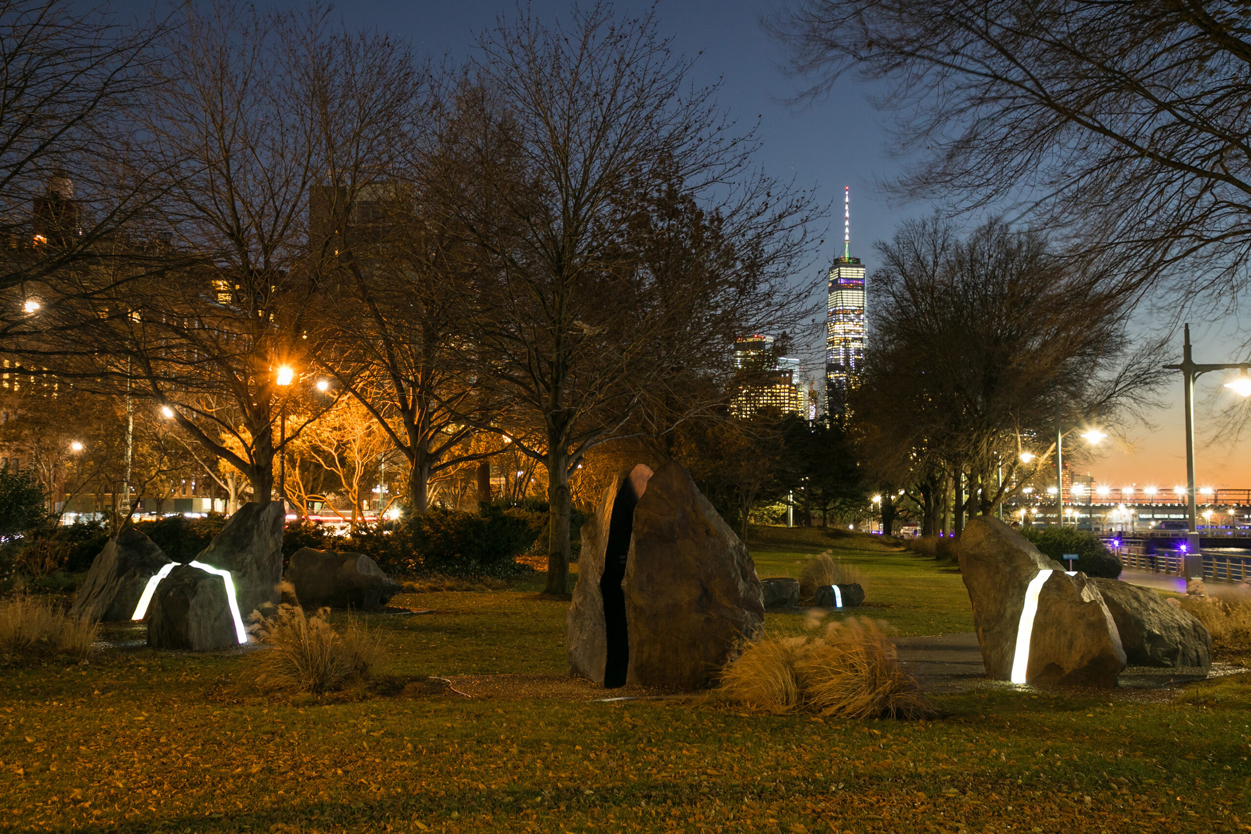 The LGBT Monument by Anthony Goicolea - multiple boulders with prismatic aesthetics that shimmer