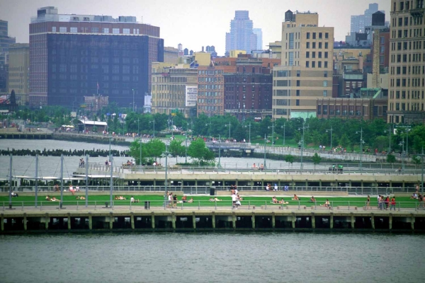 A side view of Pier 45 over the Hudson River