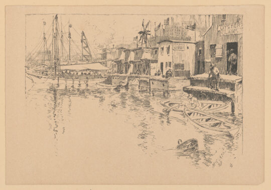 A drawing of what the oyster market might have looked like in the early days