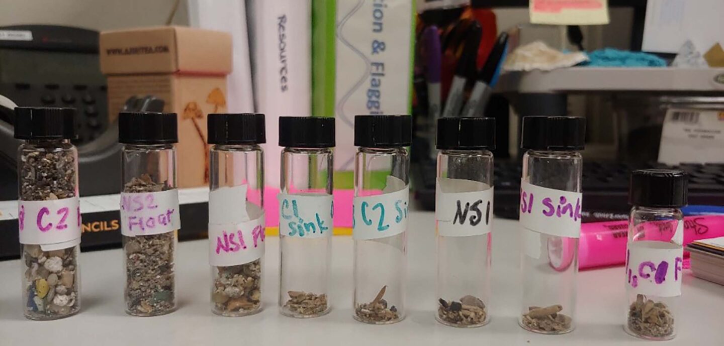 vials containing microplastics for research