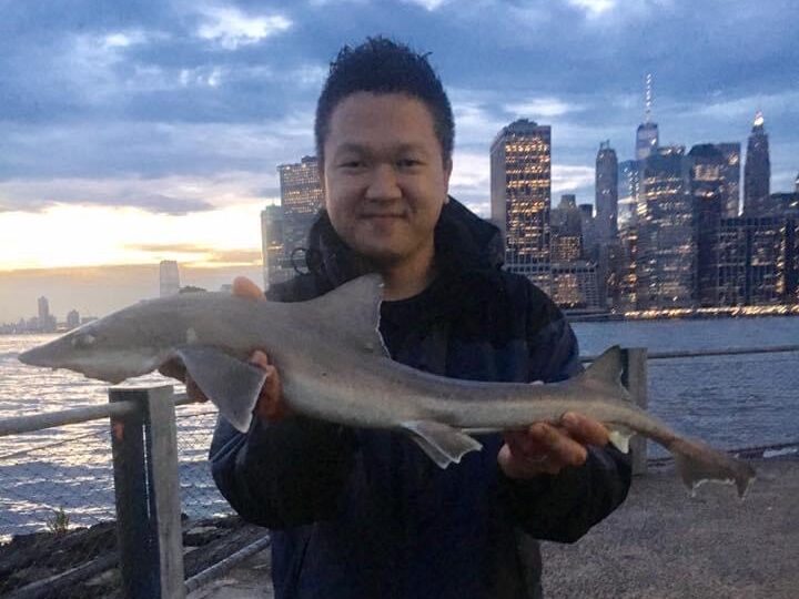 Scientist Peter Park holding a small shark