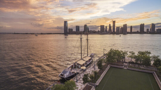 The Sherman Zwicker, the boat housing the Grand Banks restaurant, docked at Pier 25 in Hudson River Park