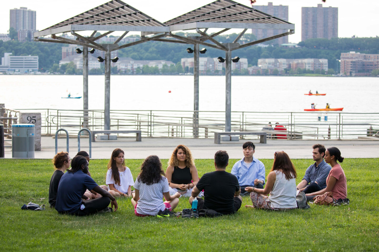 Meditation session at Clinton Cove in Hudson River Park