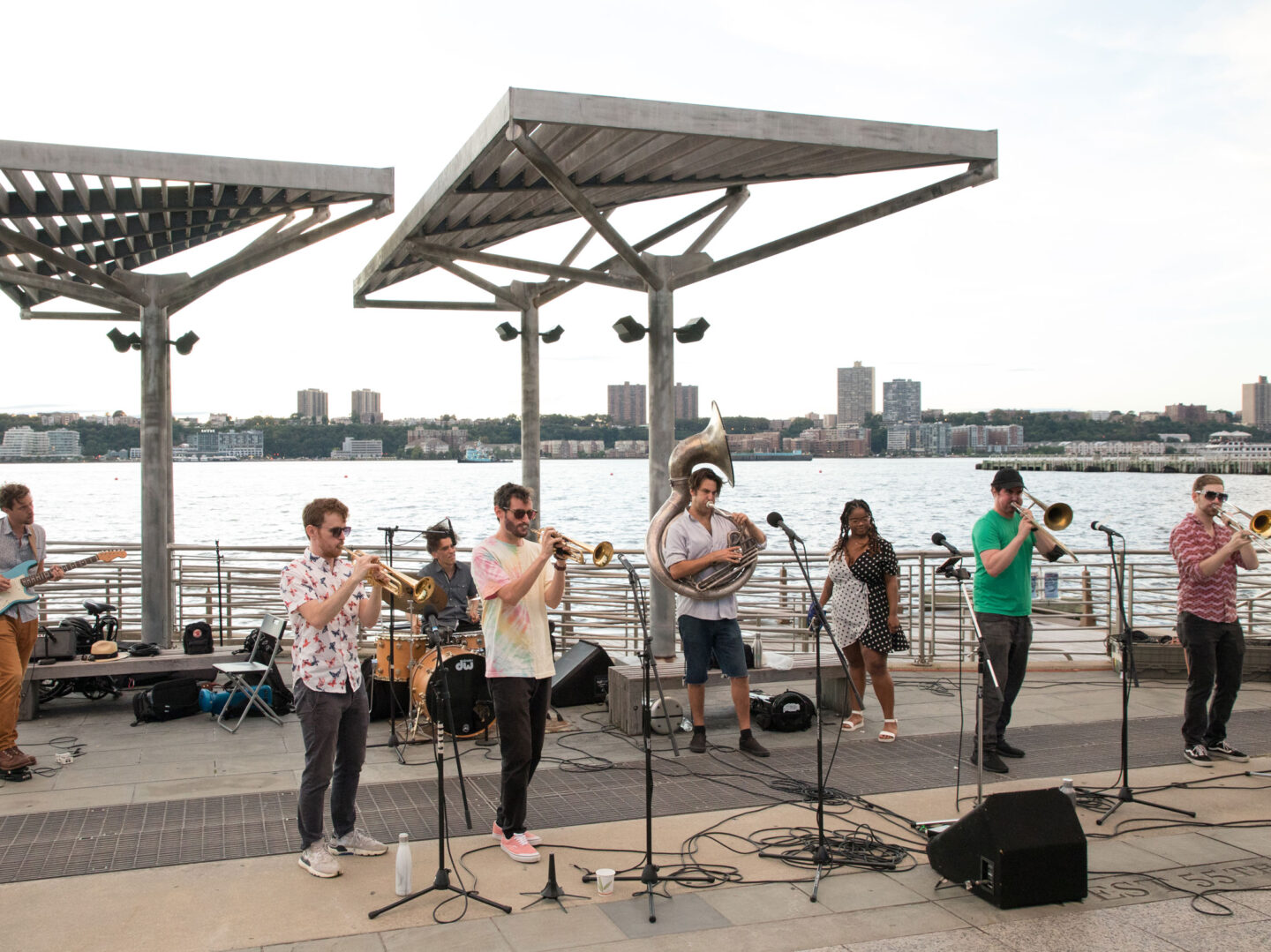 High & Mighty Brass Band performs on Clinton Cove along the riverside at Hudson River Park