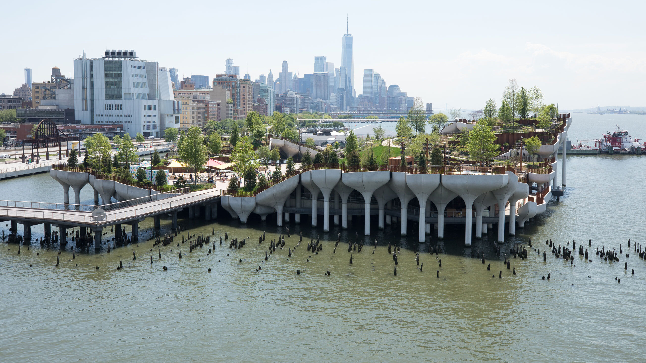 Aerial view of Little Island, open at Hudson River Park Spring 2021