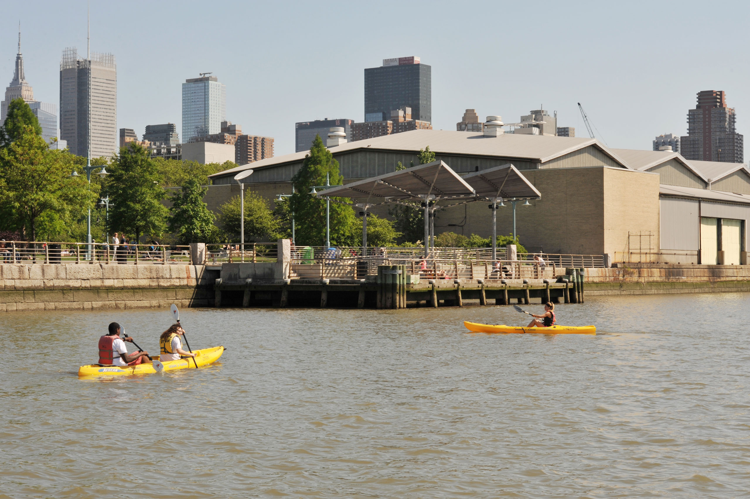 Kayakers paddling around Pier 95 at Hudson River Park