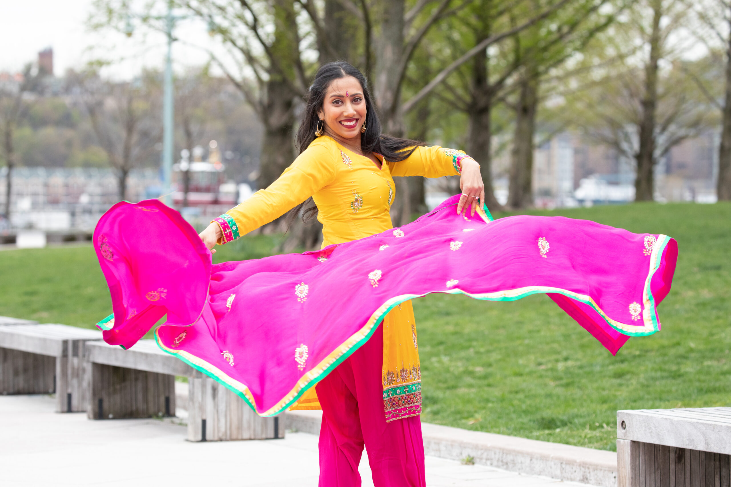 A dancer from Ajna Dance Company performing a dance with a cloth