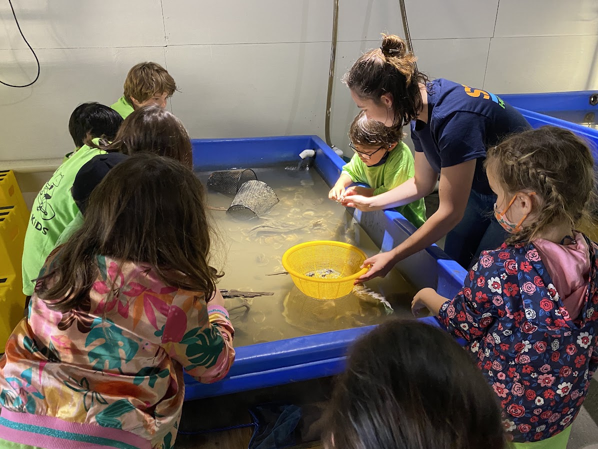 An HRPK River Project staffer guides students through an activity at a water tank
