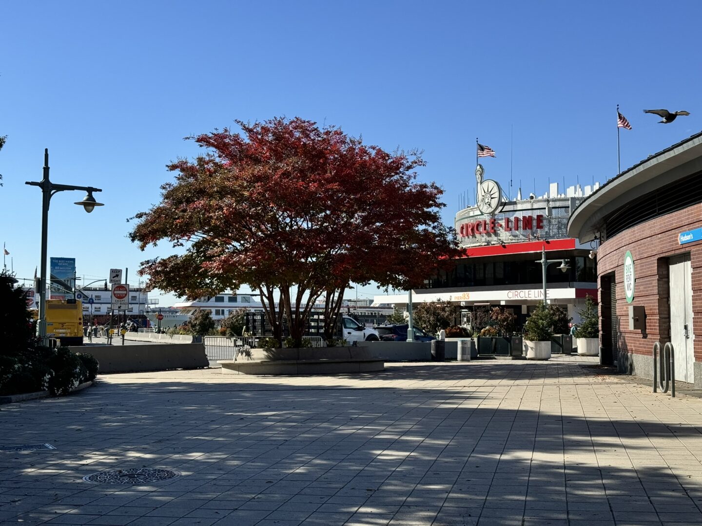 The Hudson River Park Esplanade, featuring the Circle Line Cruises building at Pier 83
